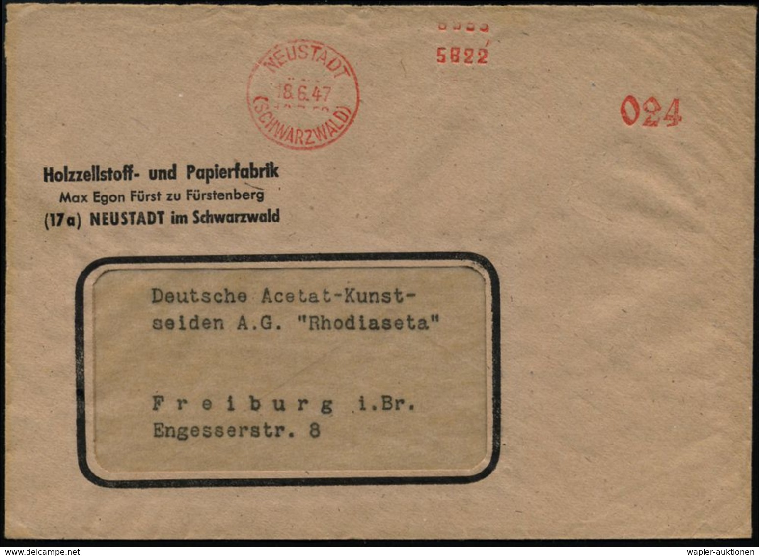 NEUSTADT/ (SCHWARZWALD) 1947 (8.6.) Aptierter AFS = Wertrahmen U. Klischee Total Entfernt Klar Auf Firmen-Bf.: Holzzells - Otros & Sin Clasificación