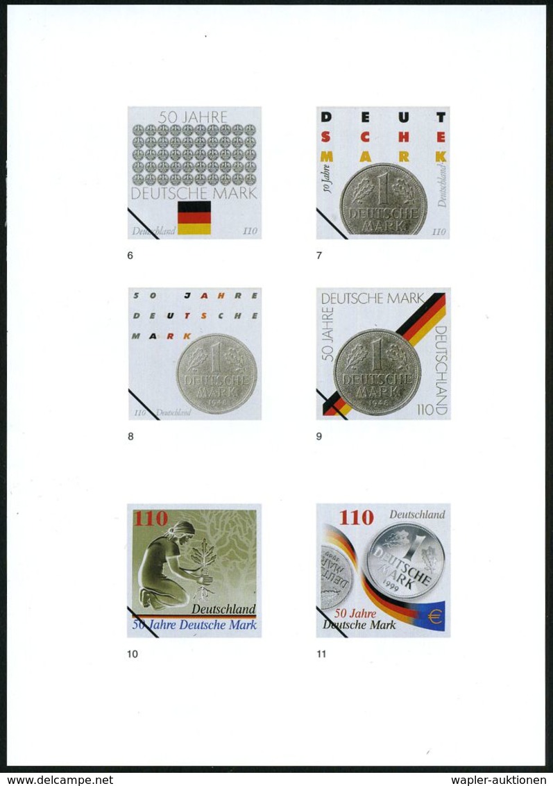 B.R.D. 1998 (Mai) 110 Pf. "50 Jahre DM", 23 Verschied. Color-Alternativ-Entwürfe Der Bundesdruckerei Auf 4 Entwurfs-Blät - Autres & Non Classés