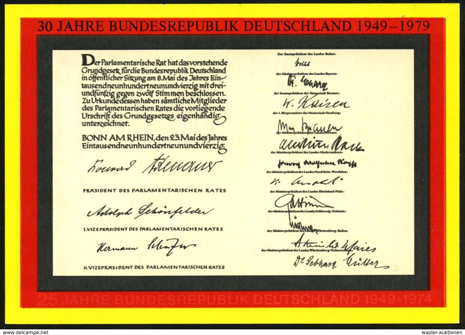 7000 STUTTGART 50/ 30 Jahre/ Grundgesetz.. 1979 (27.5.) SSt (Bundesadler) Auf Passender Sonder-P. 30 Pf. "30 JAHRE GRUND - Altri & Non Classificati