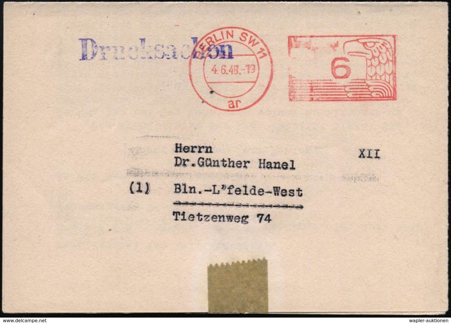 BERLIN SW 11/ Ar 1948 (4.6.) Aptierter PFS (NS-Adlerkopf, Hakenkreuz Entfernt) 6 Pf. = Postamt West Klar Auf Orts-Faltbf - Otros & Sin Clasificación