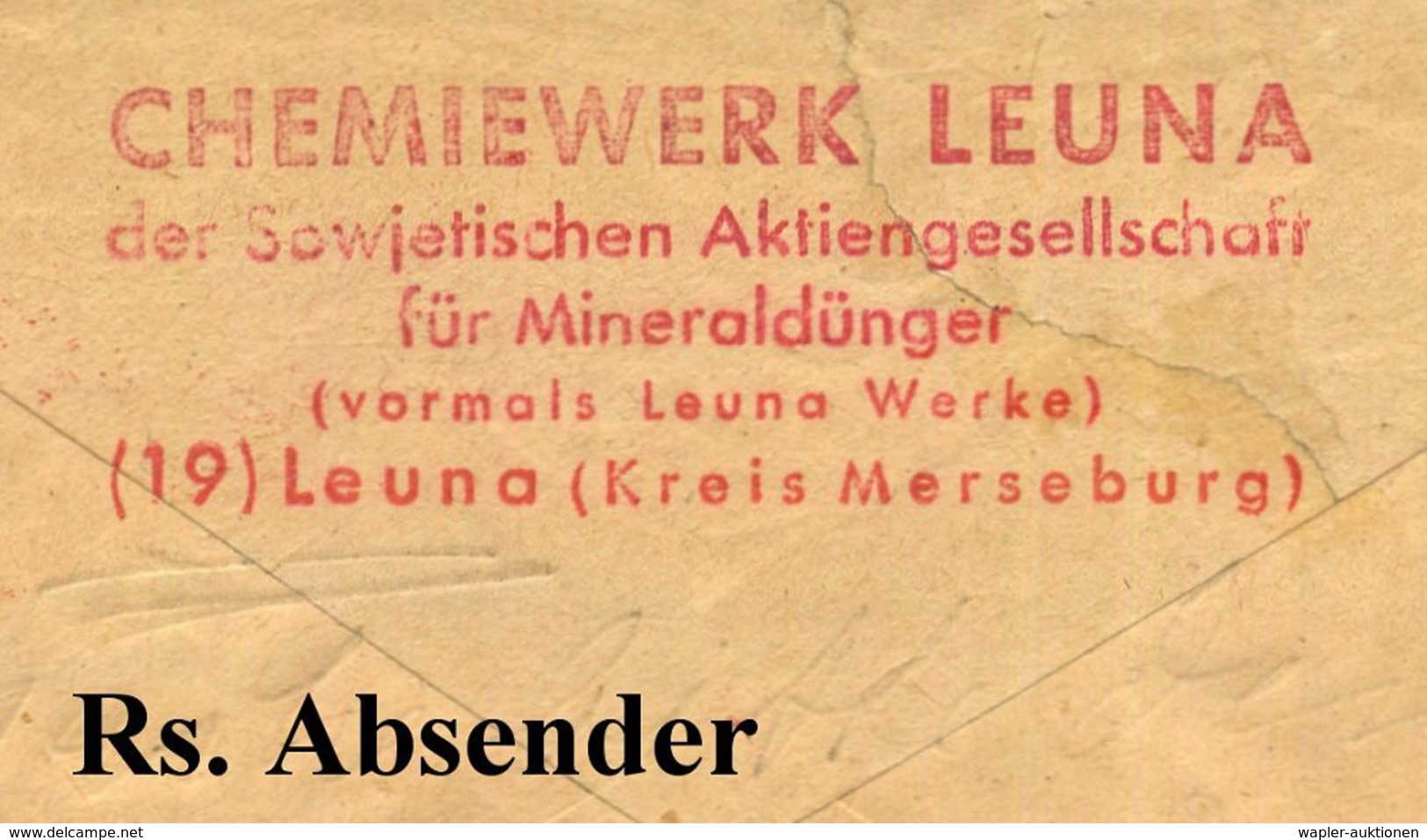 LEUNA     / (Kr MERSEBURG)/ STICKSTOFF/ BENZIN/ LEUNA 1946 (11.9.) Aptierter AFS 024 Pf. "WERKE" Aus Stempel + NS-Adler  - Autres & Non Classés