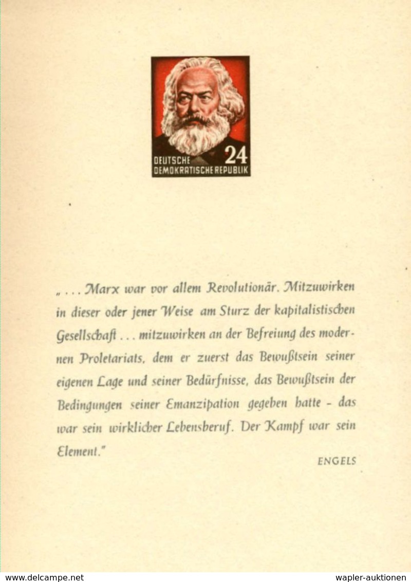 D.D.R. 1953 Marx-Engels-Jahr, Kompl. Satz In Ungez. Einzelabzüge In Amtl. Geschenkheft (rot Mit Prägung Marx-Kopf) Am In - Autres & Non Classés