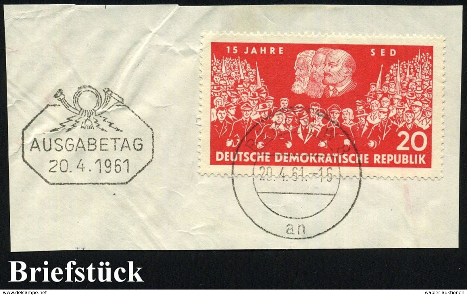 D.D.R. 1961 20 Pf. "15 Jahre SED" , Ungebr. Auf  Kleiner Schmuckkarte Mit Orig. Signatur Des Entwerfers "Volkamer" + Bri - Autres & Non Classés