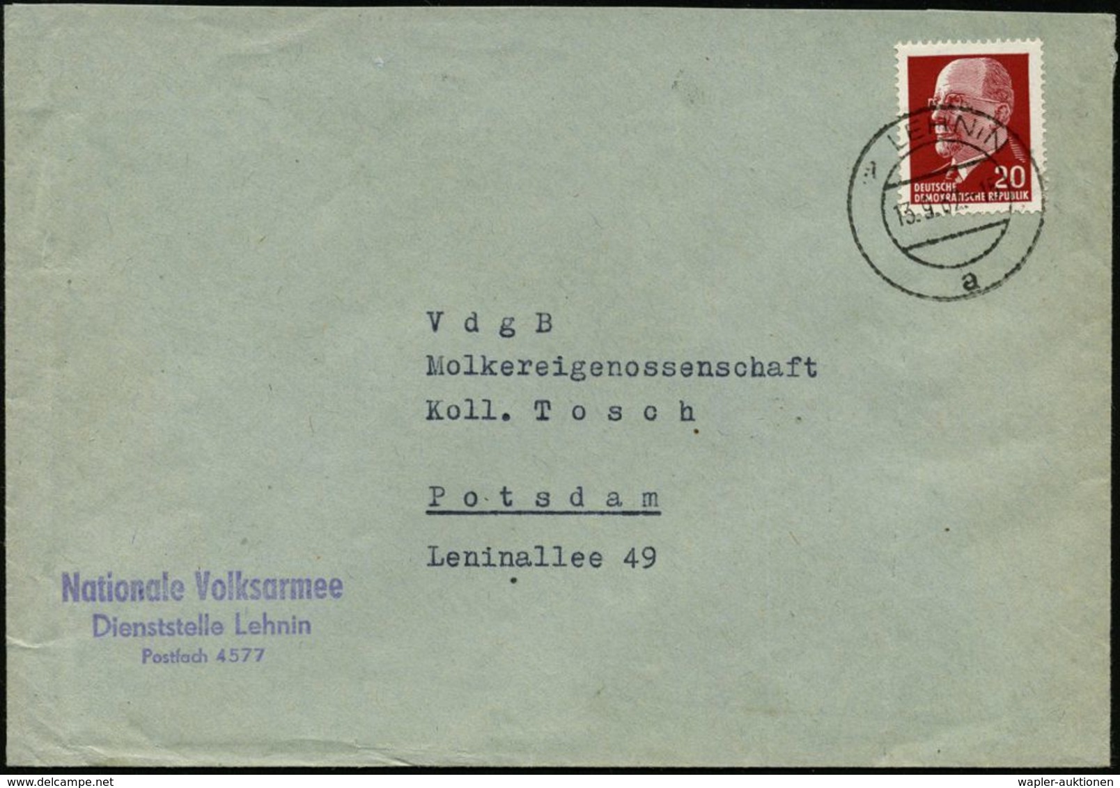 LEHNIN/ A 1962 (13.9.) Aptierter 2K-Steg = Alte PLGZ Entfernt + Viol. 3L: Nationale Volksarmee/Dienststelle Lehnin.. , I - Autres & Non Classés