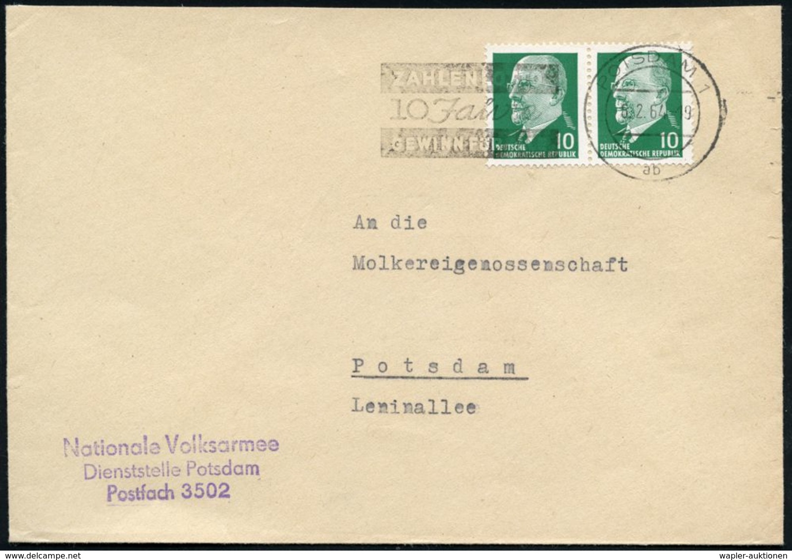 POTSDAM 1/ X 1958/62 2K-Steg Bzw. MaWSt.: POTSDAM 1/ab/ZAHLENLOTTO.. + Viol. 3L: Nationale Volksarmee/Dienststelle Potsd - Autres & Non Classés