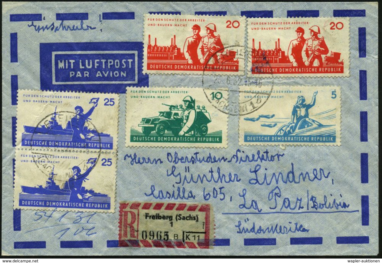 D.D.R. 1962 (25.6.) "6 Jahre NVA", Kurzsatz, Aber 2x 20 Pf. U. 25 Pf., Satzreine Frankatur , Sauber Gest. + RZ: Freiberg - Autres & Non Classés