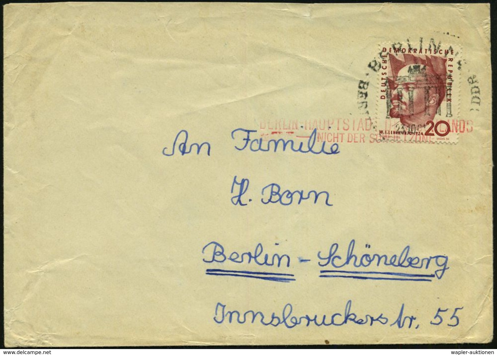 BERLIN N 4/ BERLIN HAUPTSTADT DER DDR 1961 (23.10.) HWSt = Brandenbg. Tor (unten Teils Undeutl.) EF 20 Pf. Lenin (Mi.762 - Sonstige & Ohne Zuordnung