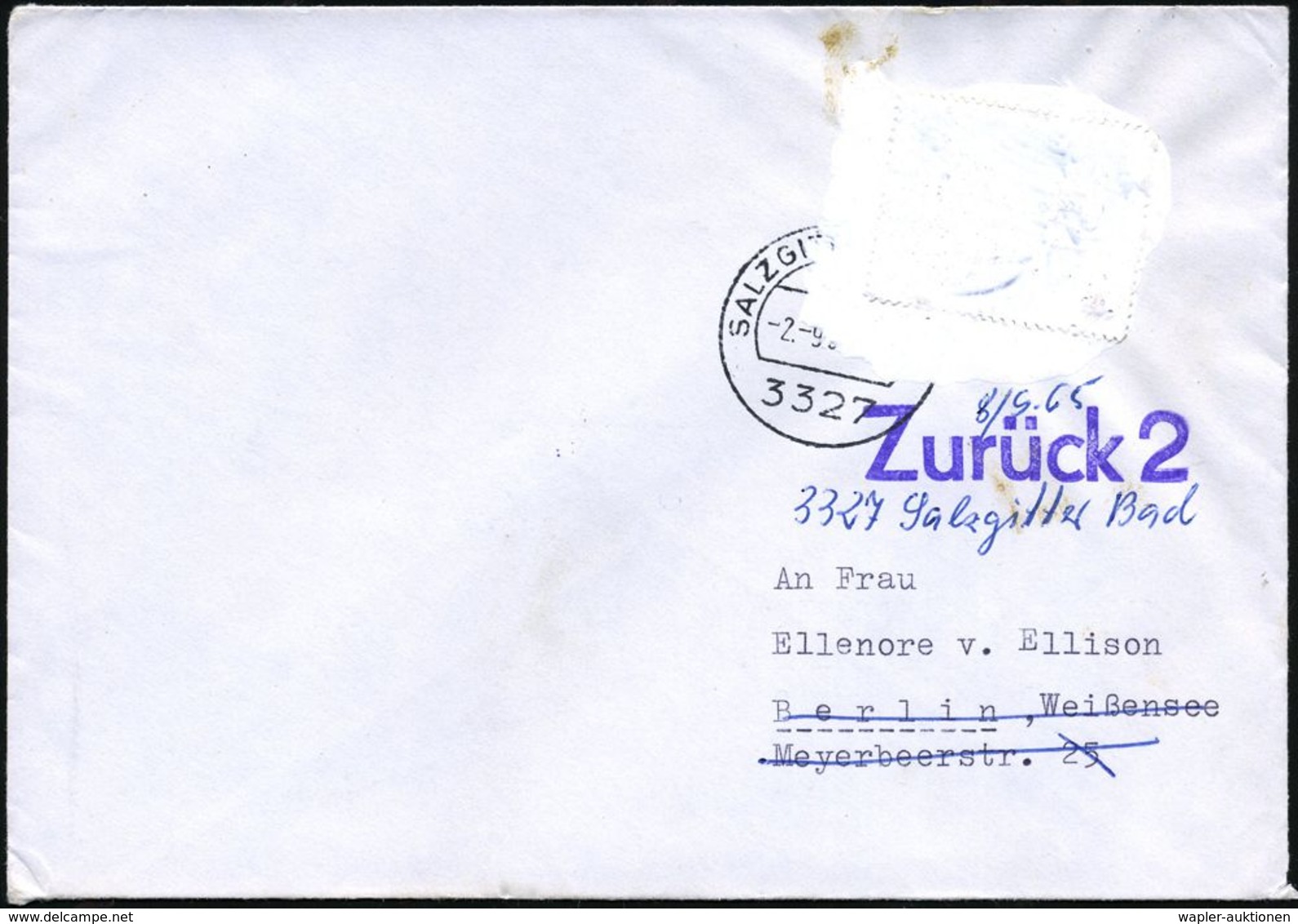 3327 SALZGITTER BAD 1965 (2.9.) 20 Pf. "20 Jahre Vertreibung", EF Mit Matt-weißer Farbe übermalt (Burhop 60 C) + Viol. 2 - Autres & Non Classés