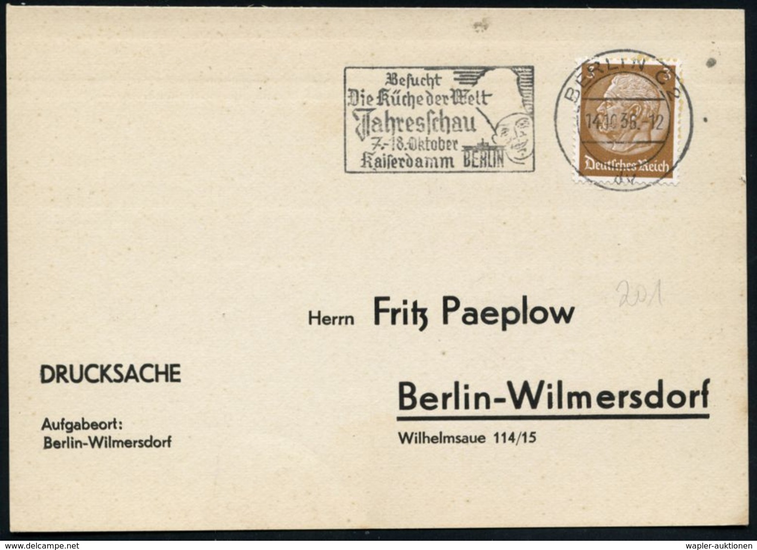 BERLIN C 2/ Dv/ Besucht/ Die Küche Der Welt/ ..7.-18.Okt. 1936 (14.10.) MWSt = Brandenbg. Tor (u. Koch Mit Korrigiertem  - Denkmäler