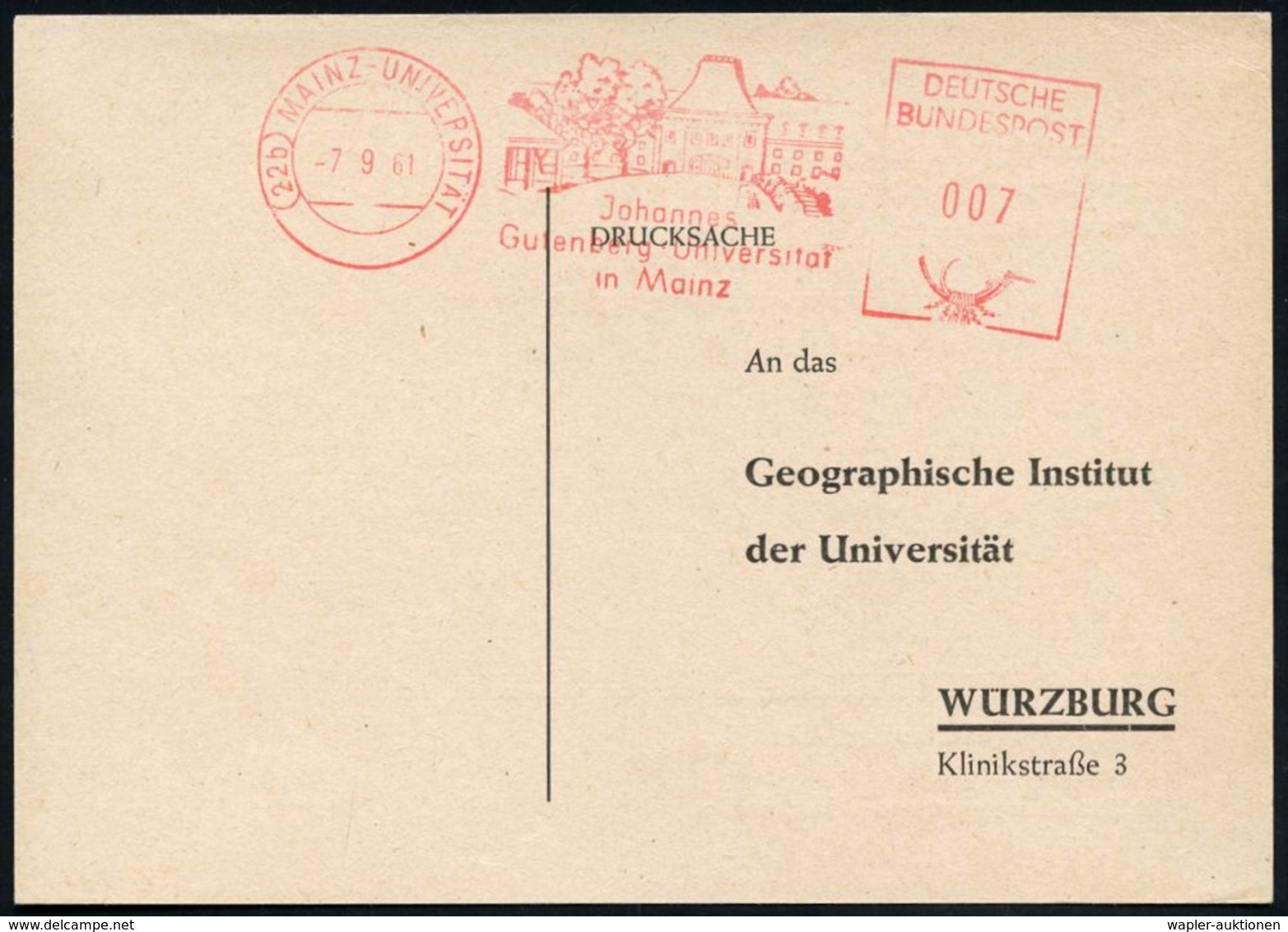(22b) MAINZ - U N I V E R S I T Ä T / Johannes/ Gutenberg-Universität 1963 (1.3.) AFS = Hauspostamt Universität! (Abb. E - Non Classés