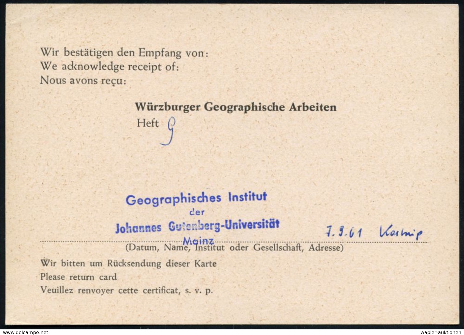(22b) MAINZ - U N I V E R S I T Ä T / Johannes/ Gutenberg-Universität 1963 (1.3.) AFS = Hauspostamt Universität! (Abb. E - Non Classés