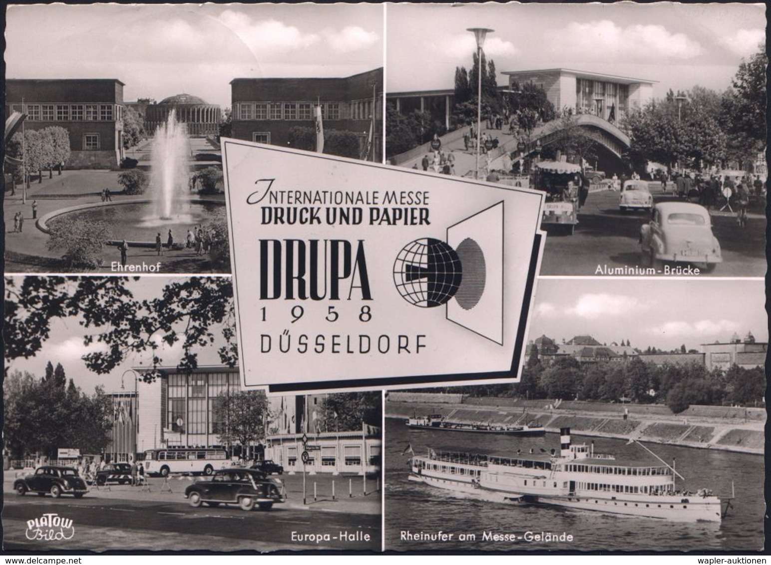 (22a) DÜSSELDORF 1/ A/ DRUPA 1958.. 1958 (9.9.) SSt (Logo: Globus, Papier) S/w.-Foto-Ausstellungs-Sonderkarte (Michaelis - Non Classés