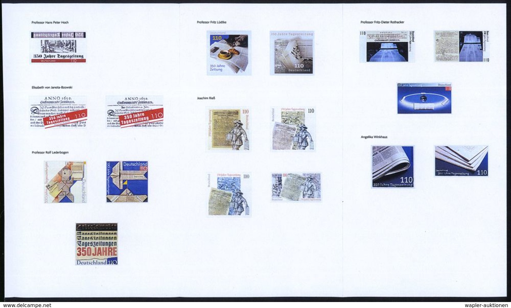 B.R.D. 2000 (Juni) 110 Pf. "350 Jahre Tageszeitungen", 21 Verschied. Color-Alternativ-Entwürfe Der Bundesdruckerei In Am - Sin Clasificación