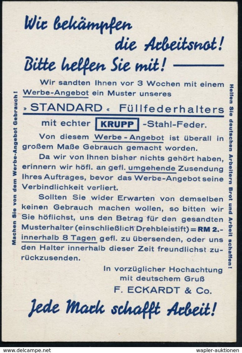 BERLIN-HERMSDORF/ 1/ STANDARD/ FÜLLHALTER/ FEDER KRUPP STAHL/ F.ECKARDT & CO 1935 (20.2.) AFS = Füllhalter (u. Logo) Mot - Ohne Zuordnung