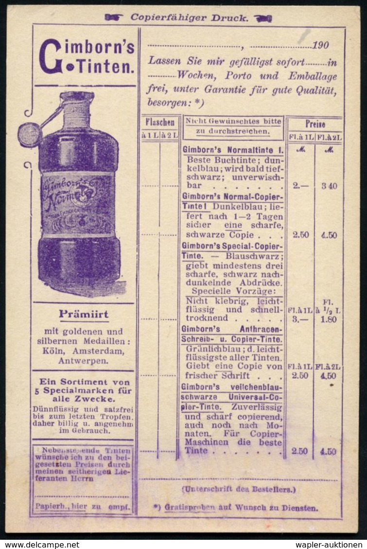 Emmerich A.Rh. 1900 Amtl. P 5 Pf. Germania Mit Vs./rs. Reklame-Zudruck: H.v.Gimborn/Chem.Fabrik Für Tinten ,rs. Bestell- - Non Classés