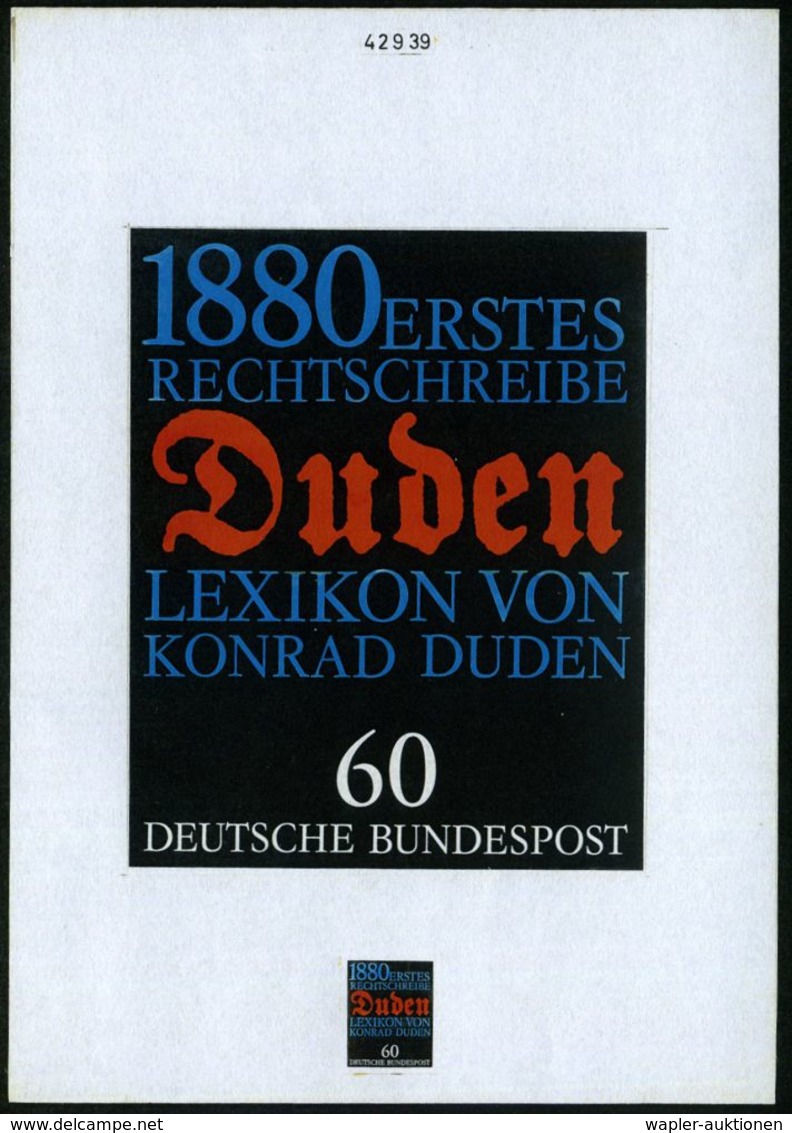 B.R.D. 1980 60 Pf. "100 Jahre 1. Rechtschreibwörterbuch Konrad Duden", Orig. Alternativ-Künstler-Entwurf V. Prof Paul Fr - Autres & Non Classés