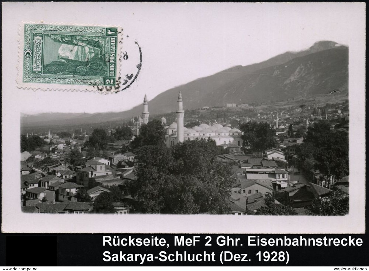 TÜRKEI 1928 (22.12.) 2 Ghr. Eisenbahnstrecke, Sakarya-Schlucht, MeF: 2 Stück (1x Vs.) Sauber Gest. S/w.-Bedarfs-Ak. N. I - Trains