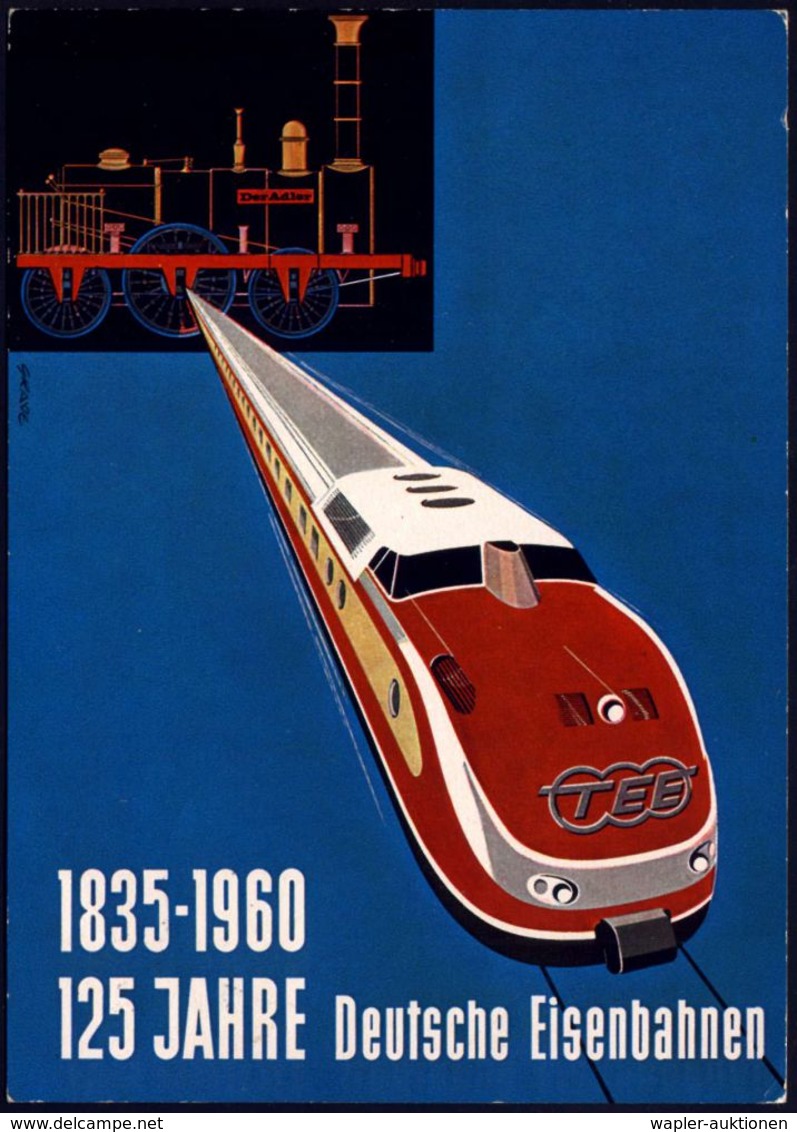 (13a) NÜRNBERG 2/ A/ 125 JAHRE DEUTSCHE EISENBAHN 1960 (7.12.) SSt AUF EF 10 Pf. "125 Jahre Eisenbahn" (Mi.345 EF)  Selt - Trains