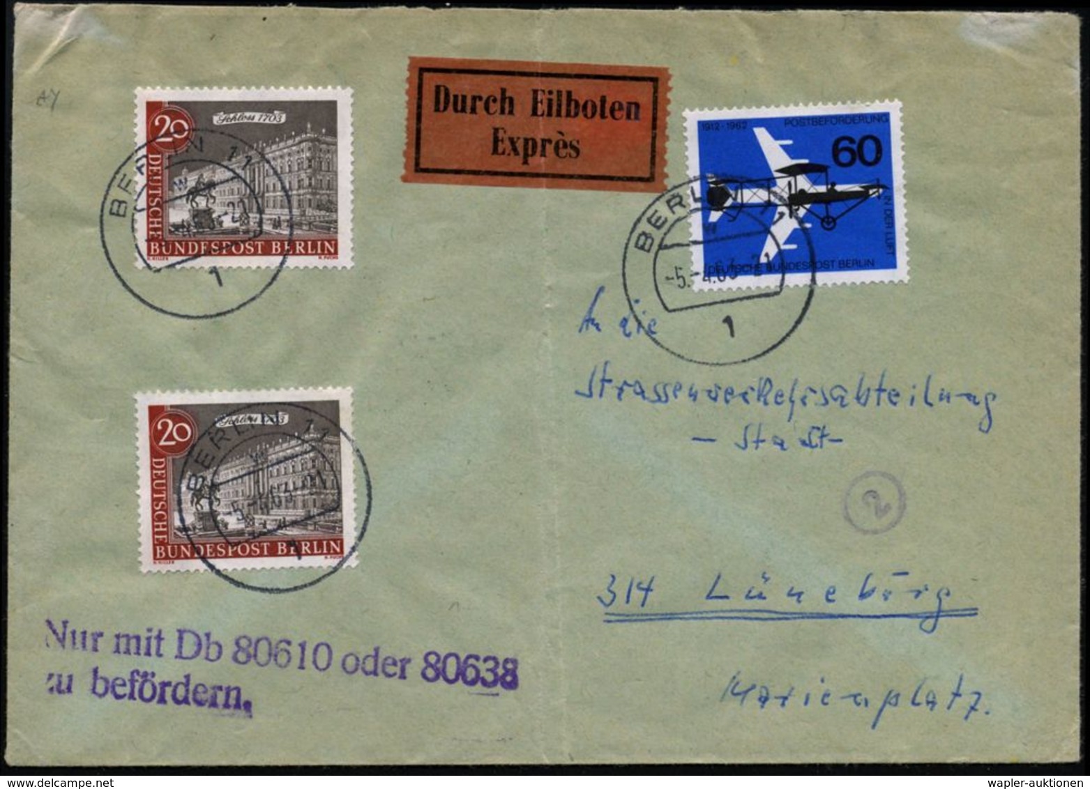 1 BERLIN 11/ W 1963 (5.4.) 1K + Amtl. Viol. 2L: Nur Mit Db 80610 Oder 80638/zu Befördern = Alliierter Dienstzug (um Zugr - Trenes