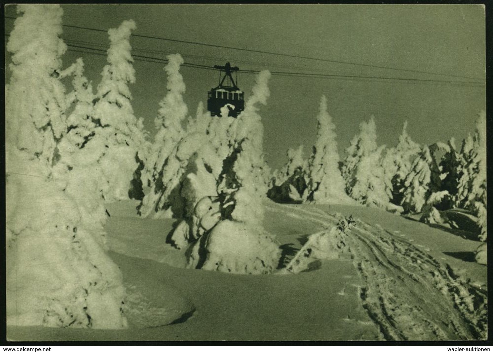 TSCHECHOSLOWAKEI 1950 (19.8.) 1,50 Kc. BiP Gottwald, Braun: Gondel-Seilbahn Krkonose Im Winter (Janske Lazne) Ortsgl. St - Trains