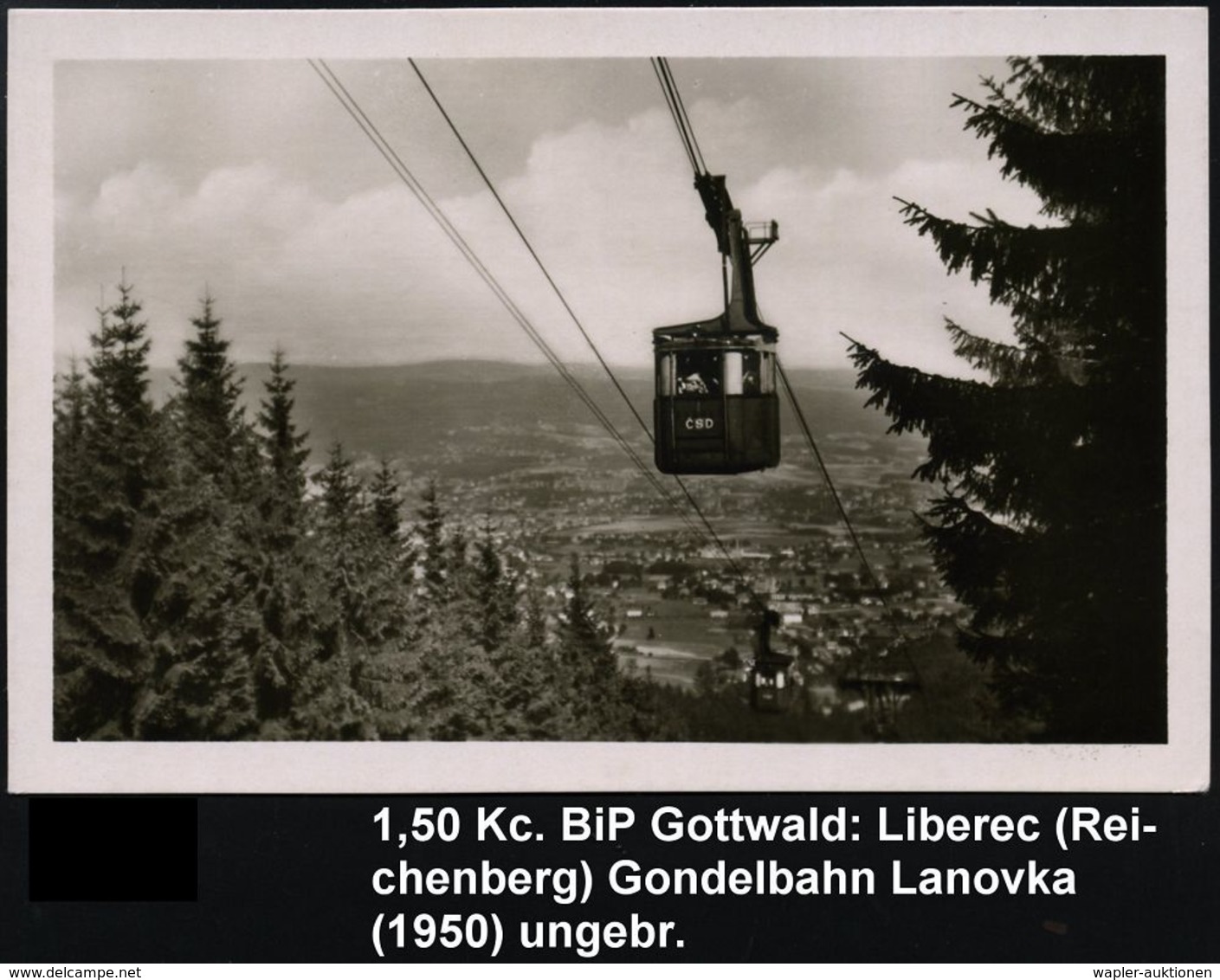 TSCHECHOSLOWAKEI 1950 1,50 Kc BiP Gottwald, Braun: Liberec, Lanovka-Seilbahn (Gondel) Ungebr. (Pofis CPH 4/07) - Greivög - Eisenbahnen
