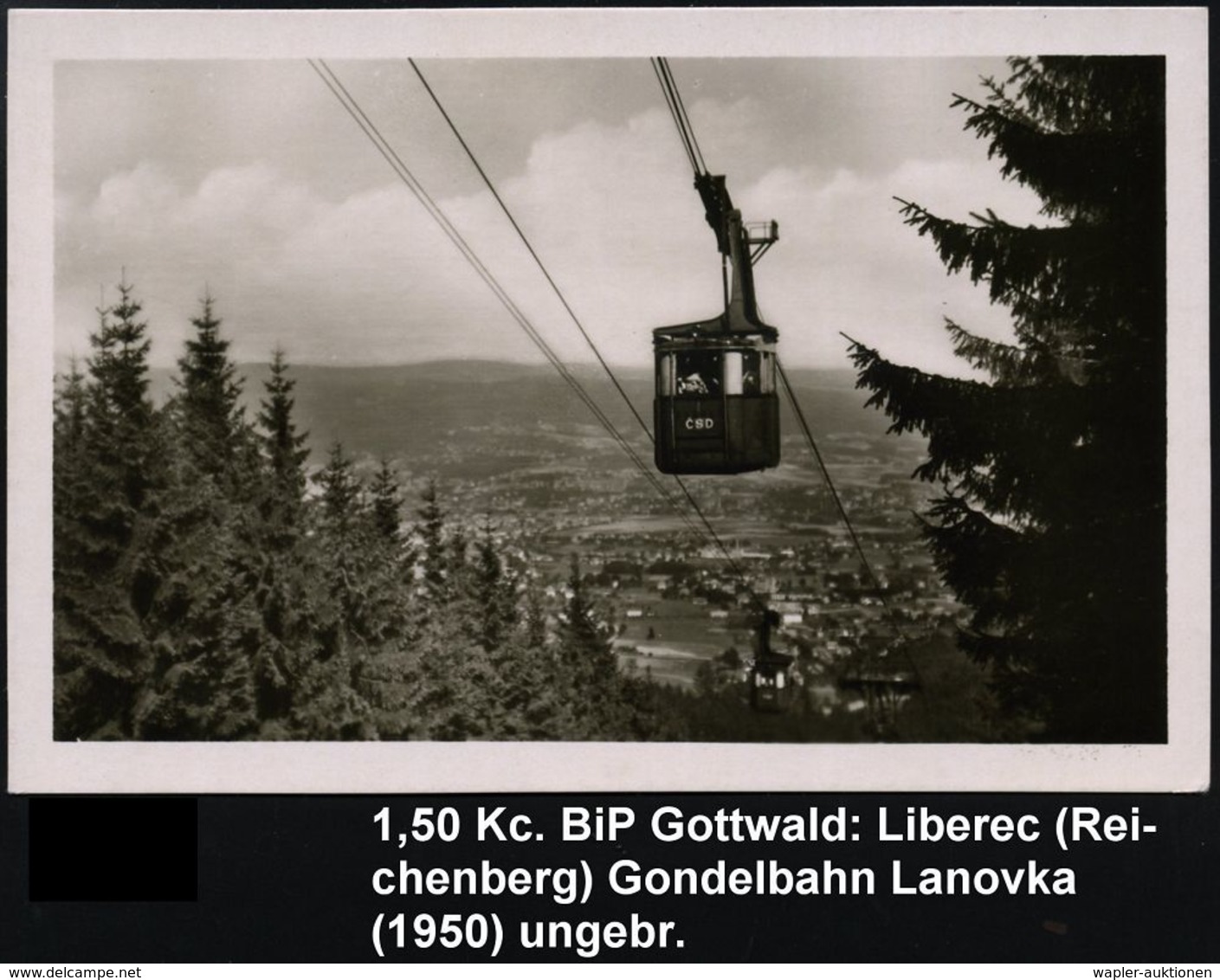 TSCHECHOSLOWAKEI 1950 1,50 Kc BiP Gottwald, Braun: Liberec, Lanovka-Seilbahn (Gondel) Ungebr. (Pofis CPH 4/07) - Greivög - Trains