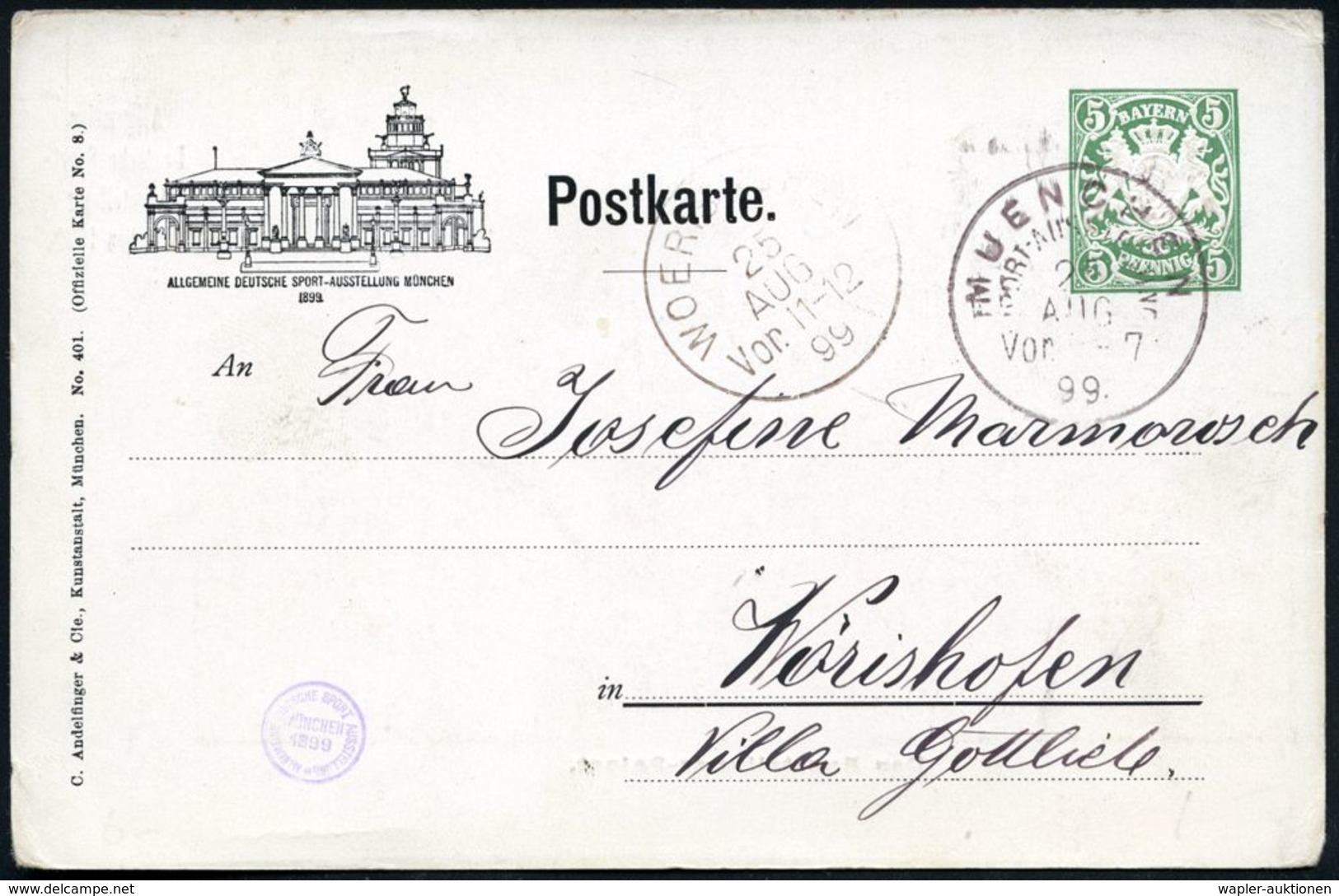MUENCHEN/ SPORT-AUSSTELLUNG 1899 (7.9.) SSt Auf PP 5 Pf. Wappen, Grün: Allgem. Deutsche Sport-Ausstellung = Tram (auf Is - Strassenbahnen