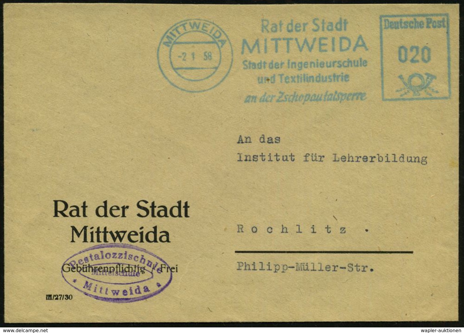 MITTWEIDA/ Rat Der Stadt/ Stadt Der Ingenieurschule/ U.Textilindustrie/ An Der Zschopautalsperre 1961 (9.5.) Blauer AFS  - Water