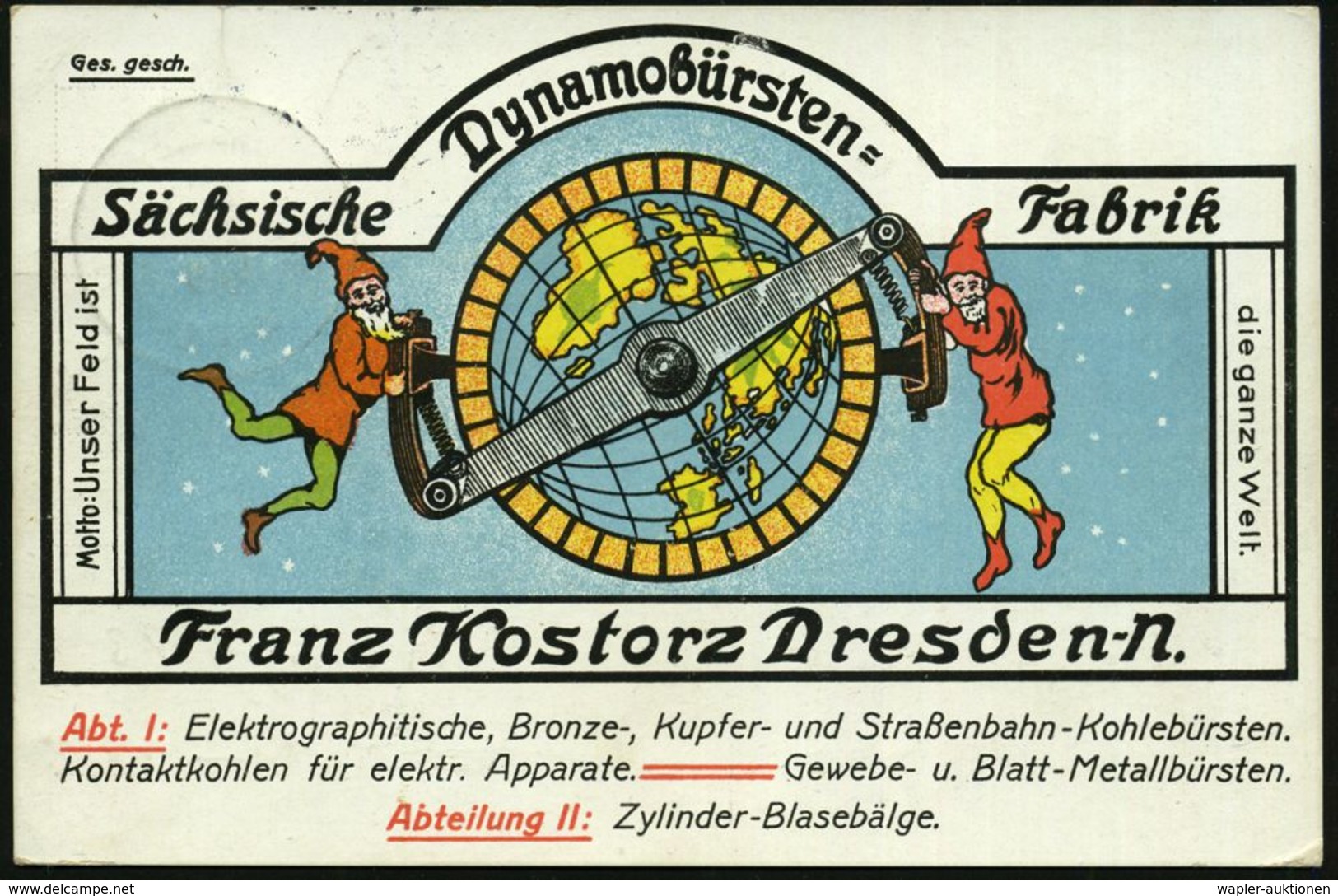 LEIPZIG/ ELEKTROTECHNISCHE AUSSTELLUNG 1912 (8.6.) Seltener SSt Klar Auf Color-Reklame-Kt.: Sächs. Dynamobürsten-Fabrik  - Otros & Sin Clasificación
