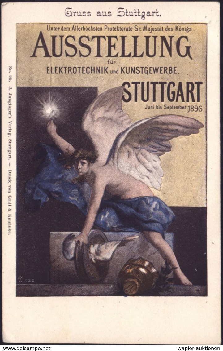 STUTTGART Nro.1/ (11) 1896 (5.10.) 1K Auf PP 2 Pf. Ziffer, Grau: AUSSTELLUNG Für ELEKTROTECHNIK U. KUNSTGEWERBE = Engel  - Autres & Non Classés