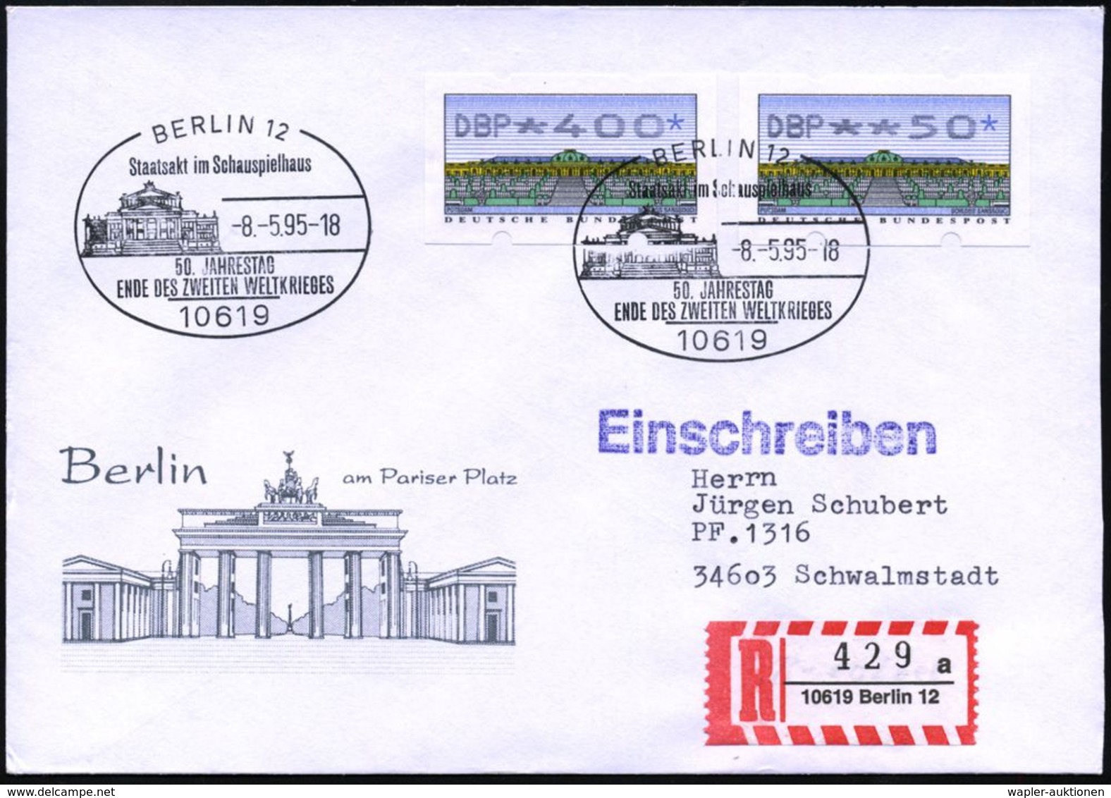 10619 BERLIN 12/ Staatsakt Im Schauspielhaus/ 50.JAHRESTAG/ ENDE DES ZWEITEN WELTKRIEGES 1995 (8.5.) SSt = Schauspielhau - Autres & Non Classés