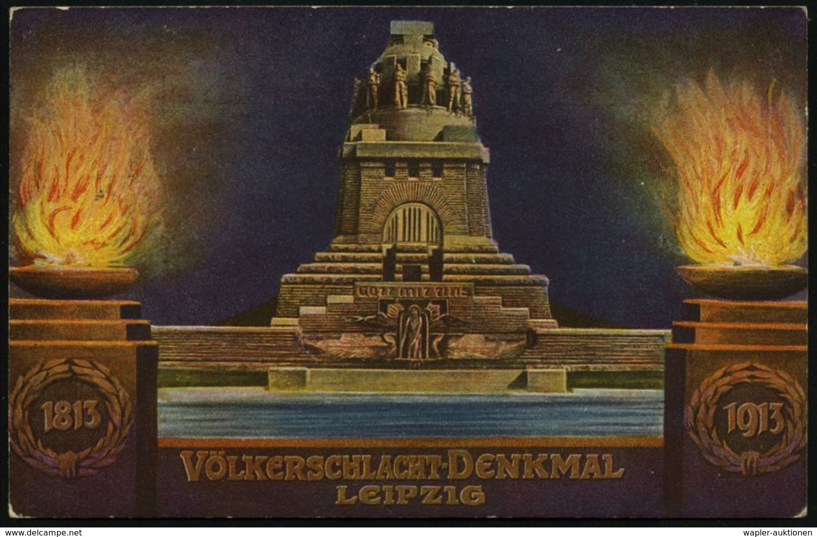 LEIPZIG/ WEIHE DES/ VÖLKERSCHLACHT-/ DENKMALS 1913 (18.10.) BdMWSt Auf Motivgl. PP 5 Pf. Germania , Grün: Völkerschlacht - Otros & Sin Clasificación