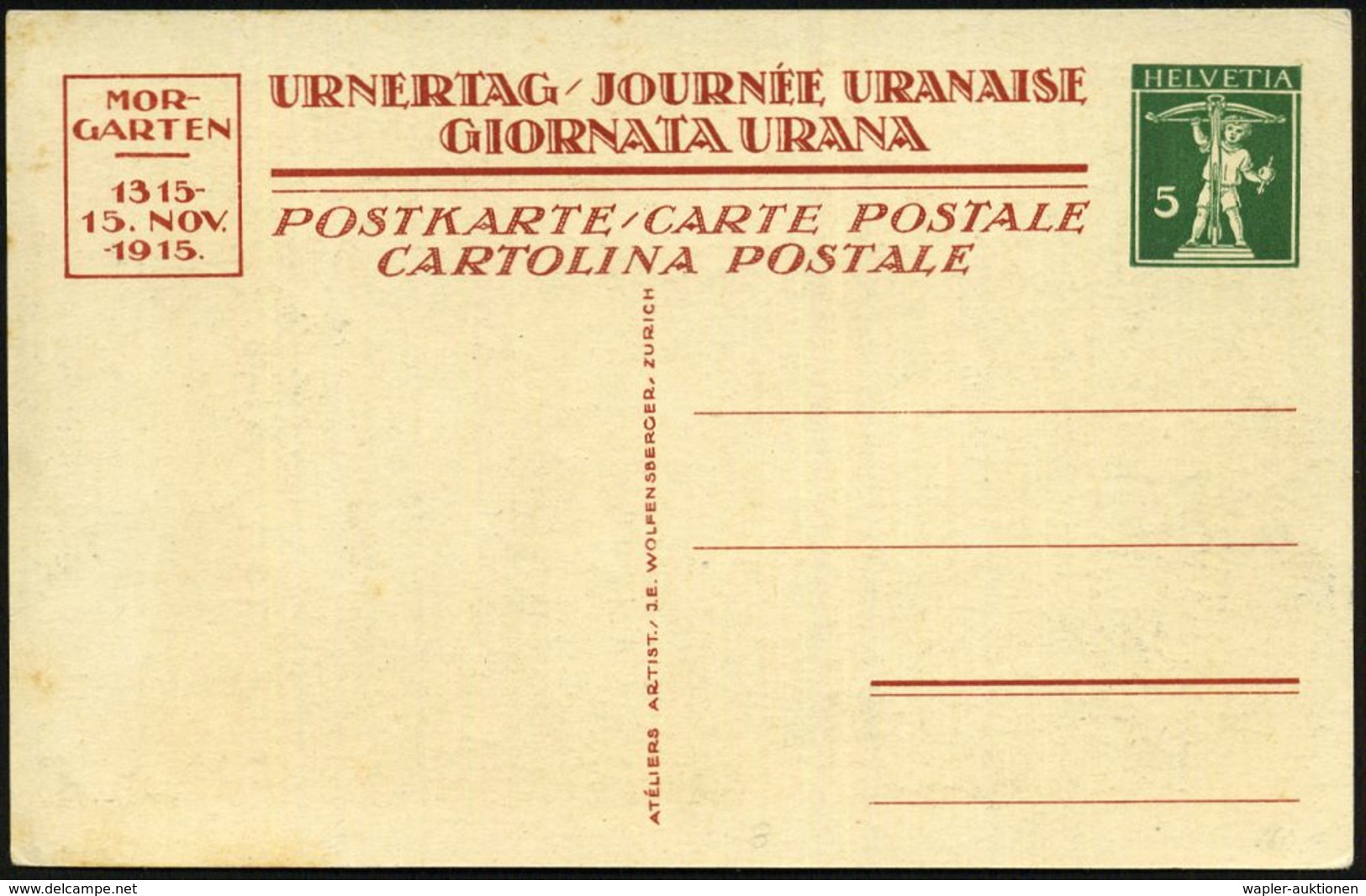 SCHWEIZ 1915 Halbamtl. P 5 C. Tellknabe: Morgartenschlacht 1315 = Ritter (Habsburger) Gegen Eidgenossen , Ungebr. (Mi.HP - Autres & Non Classés