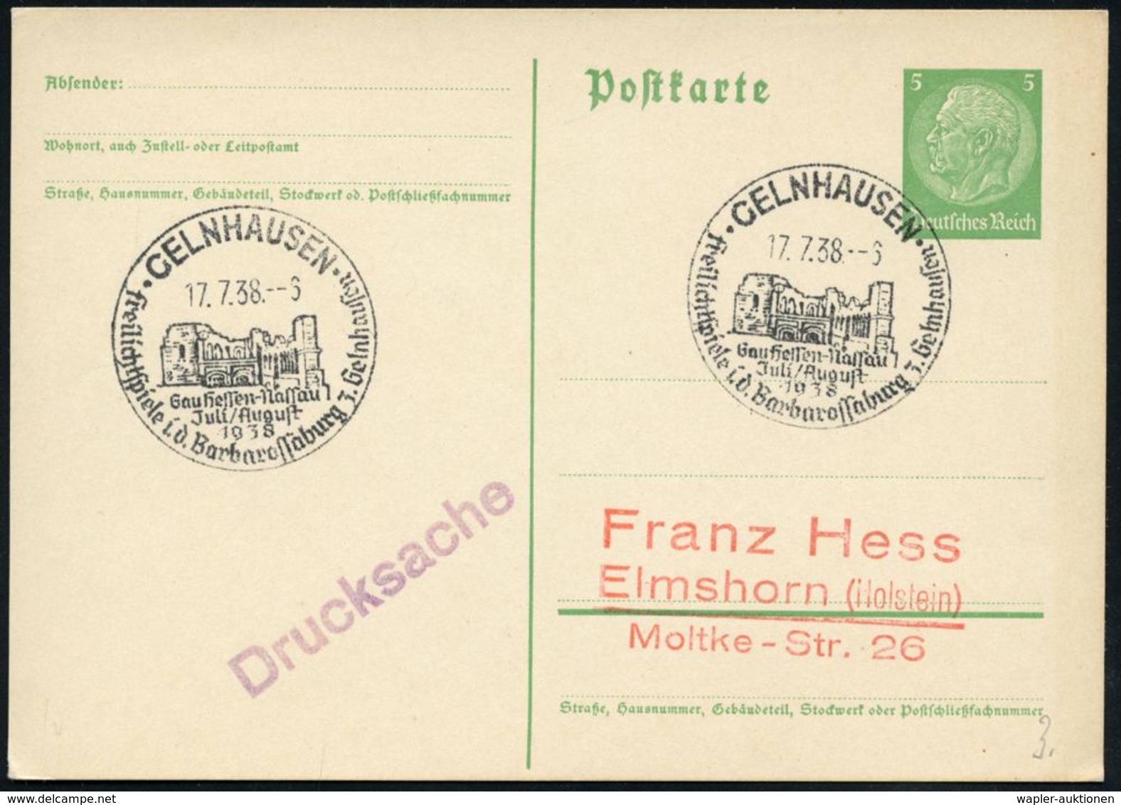 GELNHAUSEN/ Freilichtspiele I.d.Barbarossaburg.. 1938 (17.7.) Seltener HWSt = Barbarossas Kaiserpfalz, Klar Gest. Inl.-K - Sonstige & Ohne Zuordnung