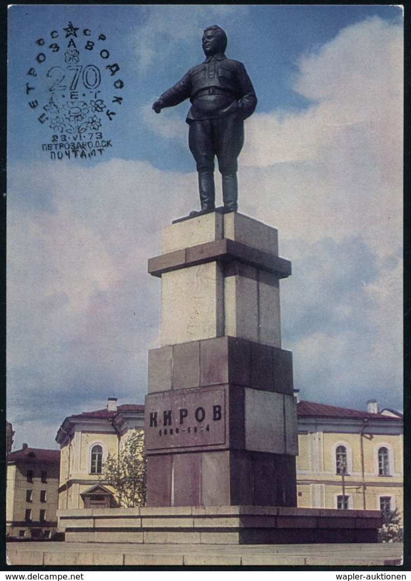 UdSSR 1973 (23.6.) 3 Kop. BiP Komsomolzen, Grün: Kirow.-Denkmal In Petrozawosk = S. M. Kirow (1886-1934, Revolutionär, S - Karl Marx