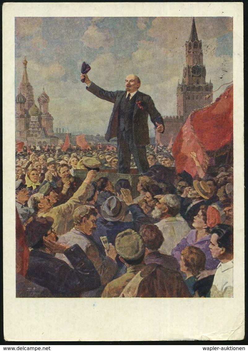 UdSSR 1957 40 Kop BiP Spasskiturm, Grün/rot: Lenin Am 1.Mai Vor Dem Kreml (Propaganda-Gemälde) Kl. Randspuren (Kreidekar - Lenin