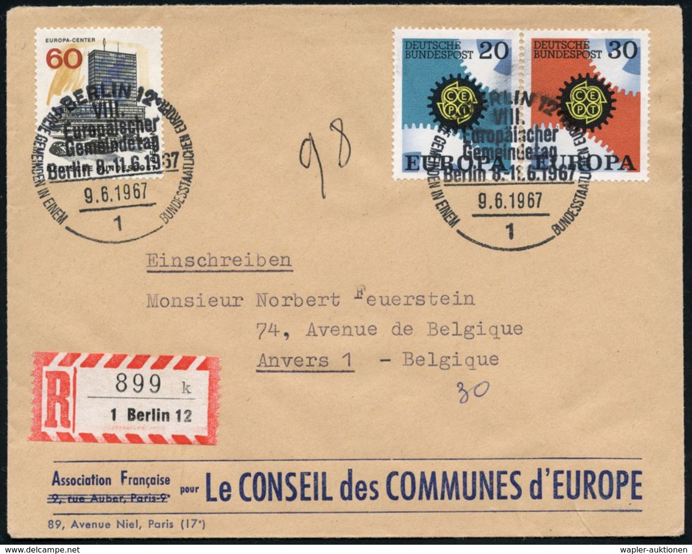 1 BERLIN 12/ VIII./ Europ./ Gemeindetag.. 1967 (9.6.) SSt 2x Auf 60 Pf. Europa-Center + BRD Europa CEPT-Satz Kompl. (Mi. - Autres & Non Classés