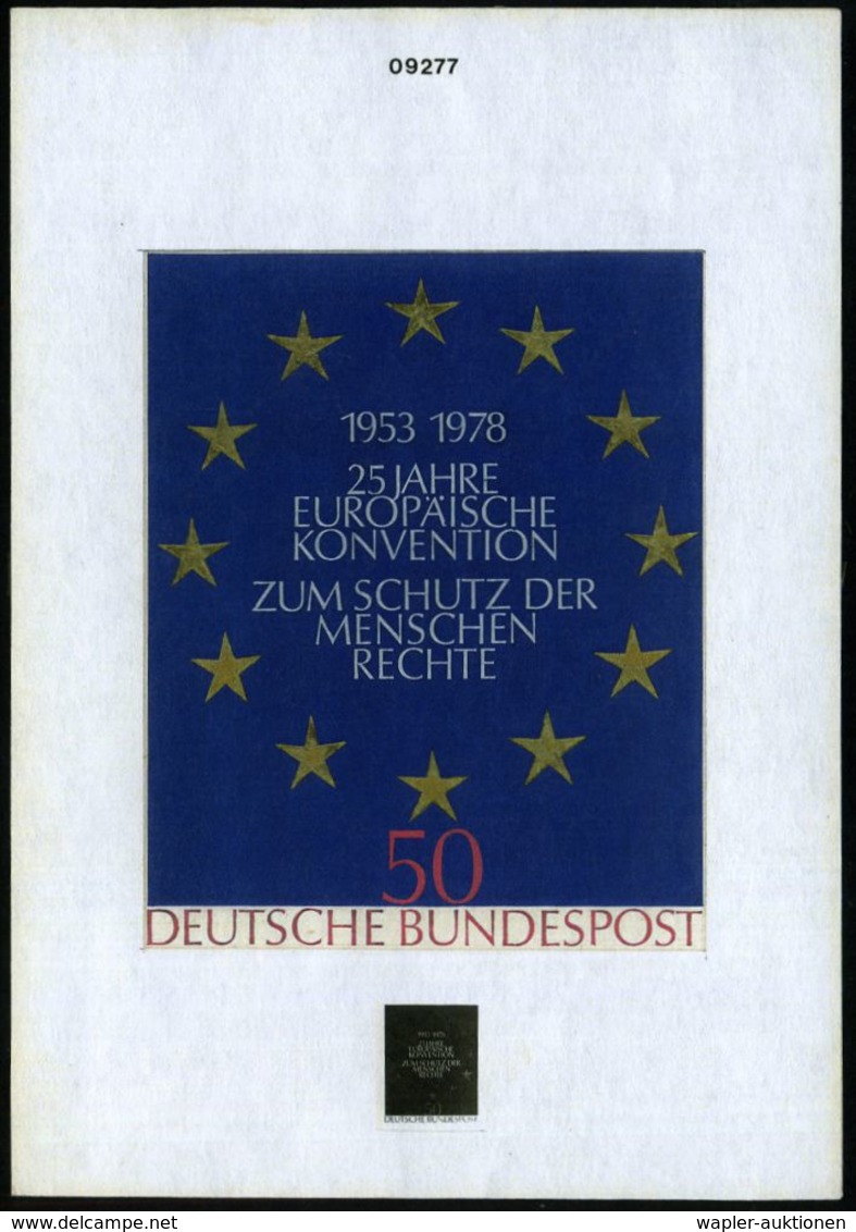 B.R.D. 1978 50 Pf. "25 Jahre Europ. Menschenrechts-Konvention", Orig. Künstler-Entwurf Von Prof. Froitzheim (17,4 X 14 C - Autres & Non Classés