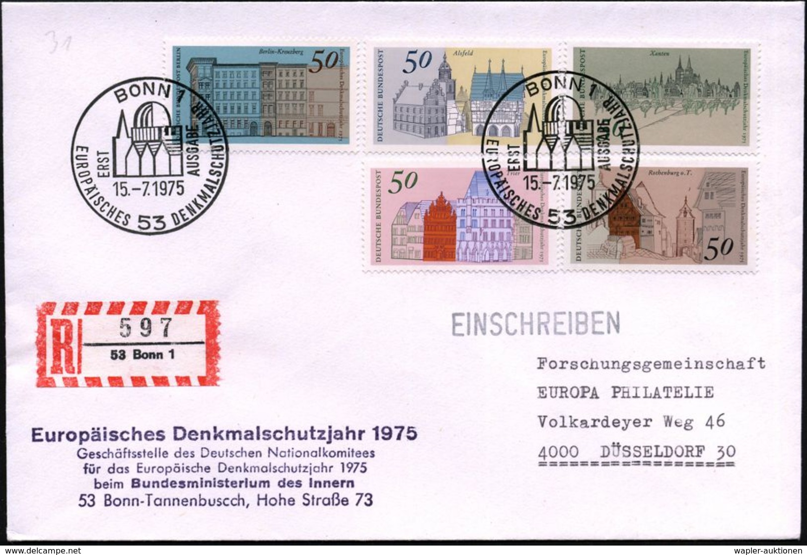 B.R.D. /  BERLIN 1975 (15.7.) Europ. Denkmalschutzjahr, Kompl. Satz + Einzelwert Berlin Kompl. + ET-SSt (BONN 1) + Viol. - Autres & Non Classés