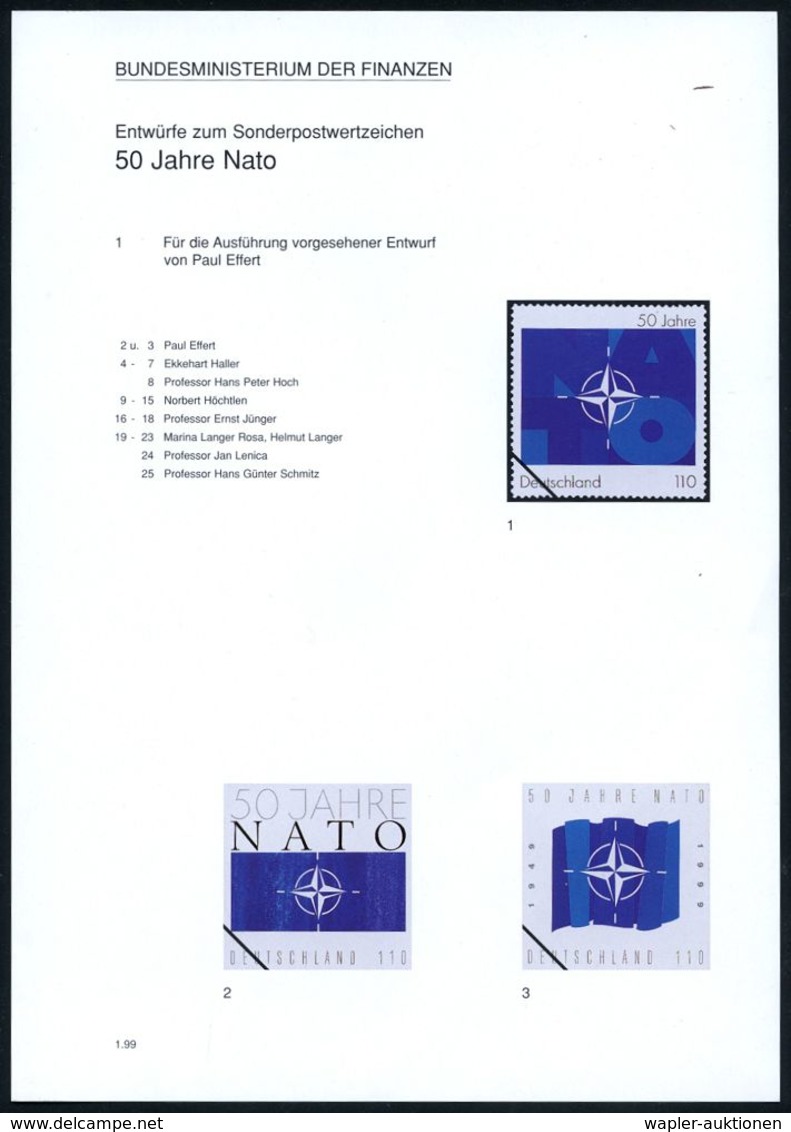 B.R.D. 1999 (Jan.) 110 Pf. "50 Jahre NATO", 25 Verschied. Color-Alternativ-Entwürfe D. Bundesdruckerei Auf 5 Entwurfs-Bl - Otros & Sin Clasificación