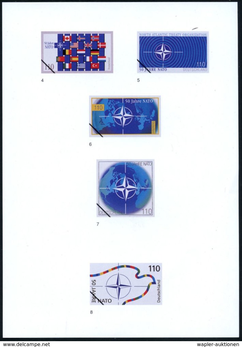 B.R.D. 1999 (Jan.) 110 Pf. "50 Jahre NATO", 25 Verschied. Color-Alternativ-Entwürfe D. Bundesdruckerei Auf 5 Entwurfs-Bl - Autres & Non Classés