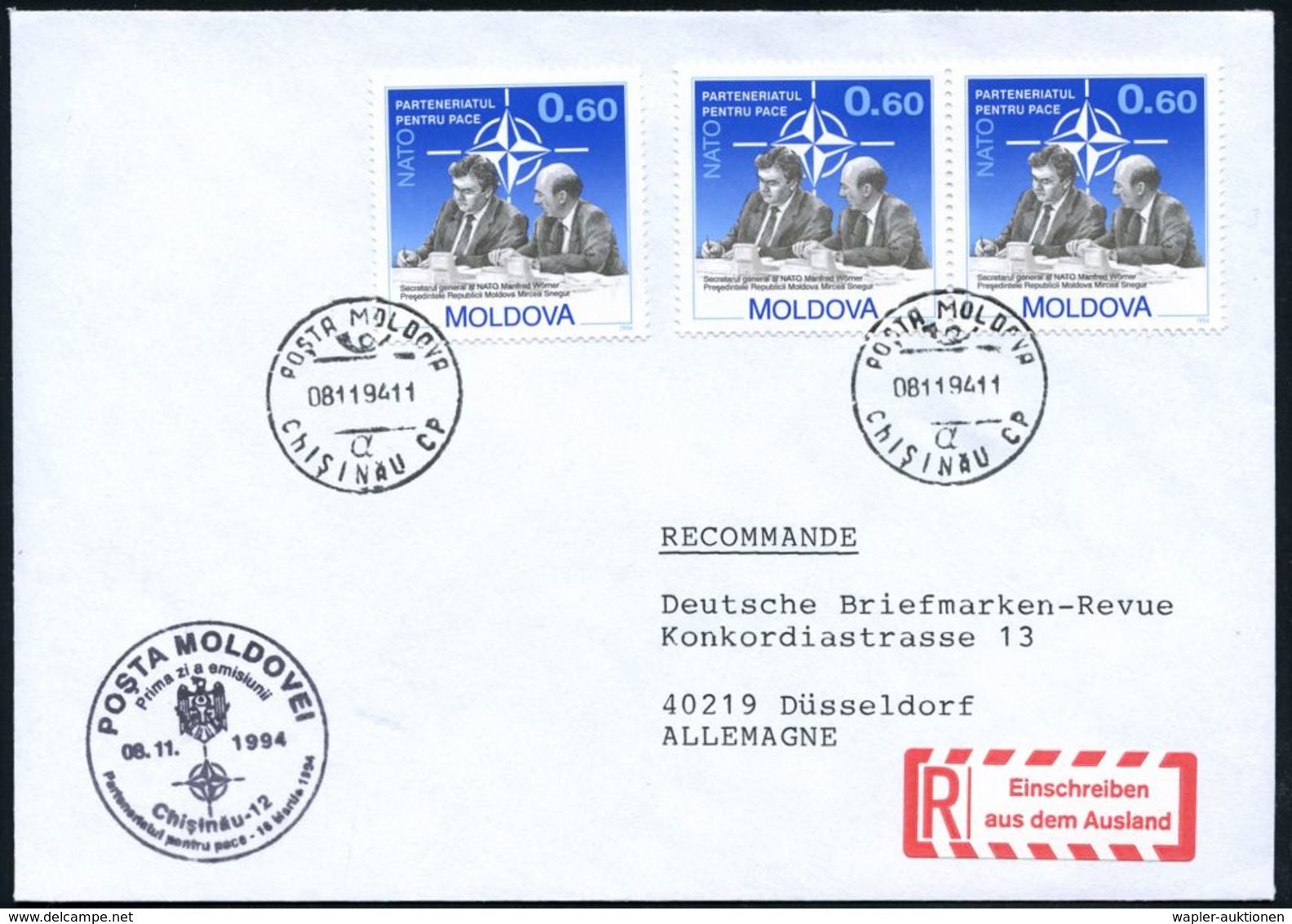 MOLDAWIEN 1994 (8.11.) 0,60 L. NATO = Präs.Snegur U. NATO Gen.-Sekr. Manfred Wörner (CDU), Reine MeF (3x) , + ET-SSt, Au - Autres & Non Classés