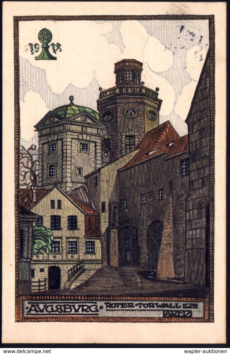 AUGSBURG/ *2f 1914 (12.7.) 1K-Brücke Auf PP 5 Pf. Hupp-Wappen, Grün: 31. Bundesfest Des Deutschen Radfaher-Bundes.. (Rot - Autres (Terre)