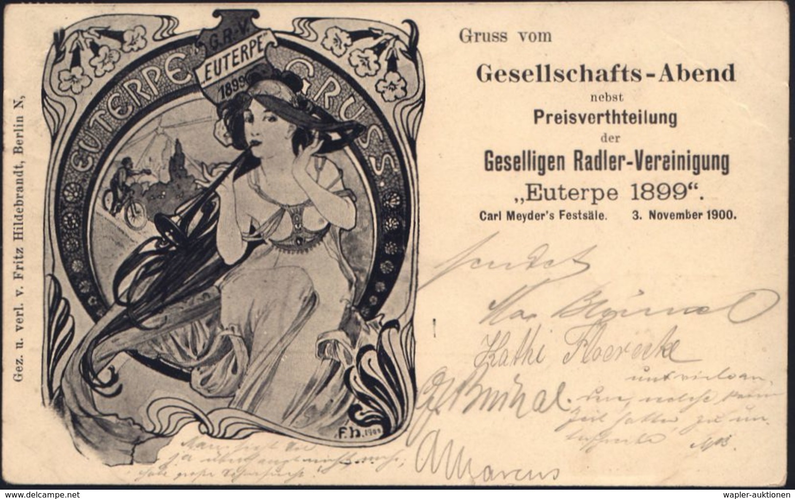 BERLIN N/ 37 1900 (4.11.) 1K-Gitter Auf S/w.-Sonderkarte: Gruss Vom Gesellschafts-Abend.. Gesellige Radler-Vereinigung " - Autres (Terre)