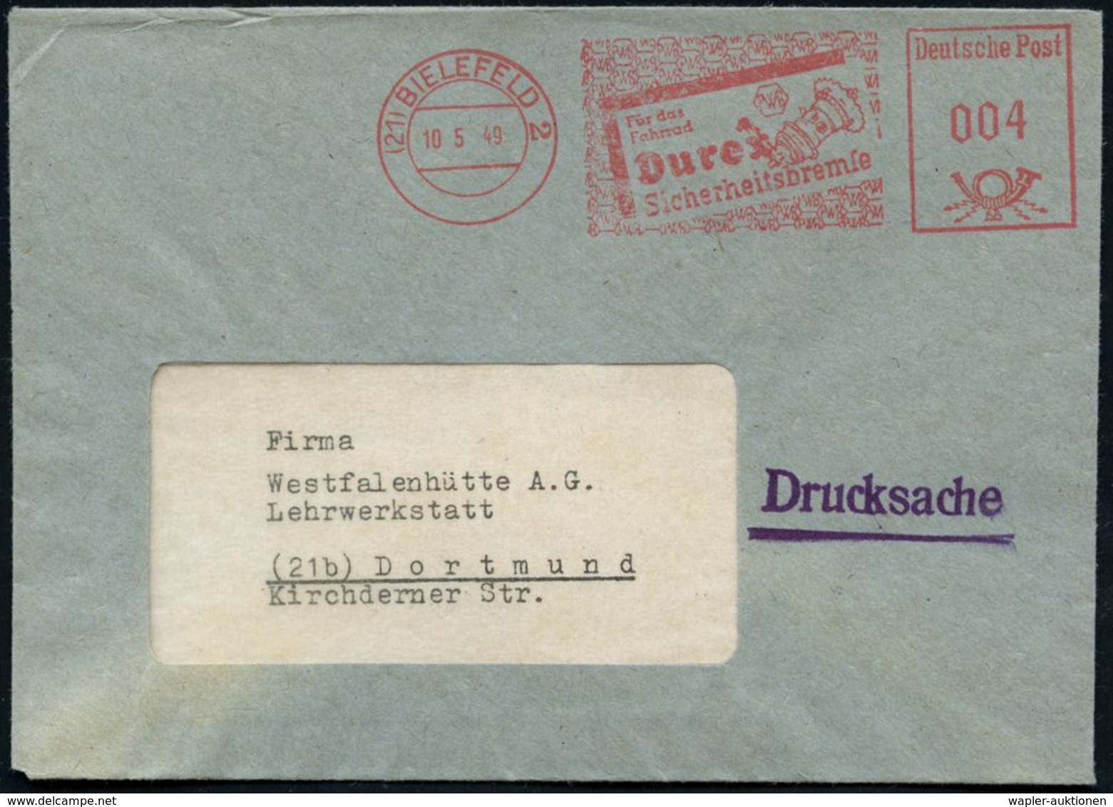 (21) BIELEFELD 2/ ..Durex/ Sicherheitsbremse/ PWB 1949 (10.5.) Dekorat. AFS = Fahrrad-Freilauf U. Bremse , Rs. Abs.-Vord - Autres (Terre)