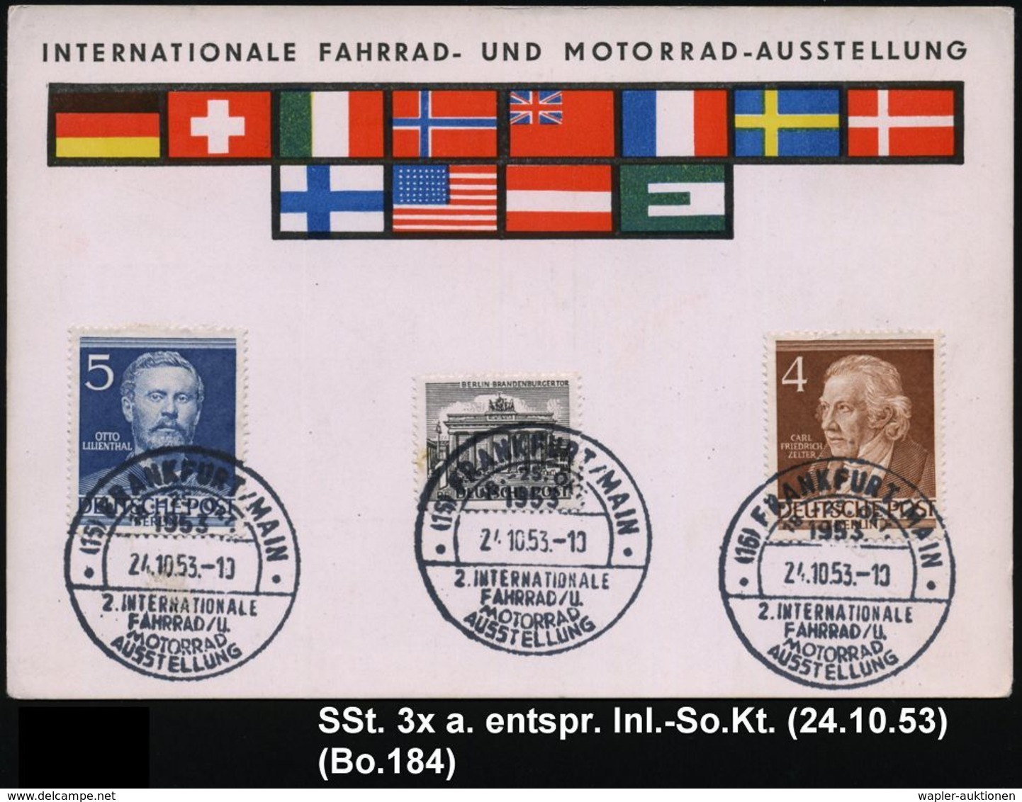 (16) FRANKFURT/ MAIN/ 2.INTERNAT./ FAHRRAD-u./ MOTORRAD/ AUSSTELLUNG 1953 (24.10.) SSt 3x Klar Rs. Auf Inl.-Sonderkarte  - Autres (Terre)