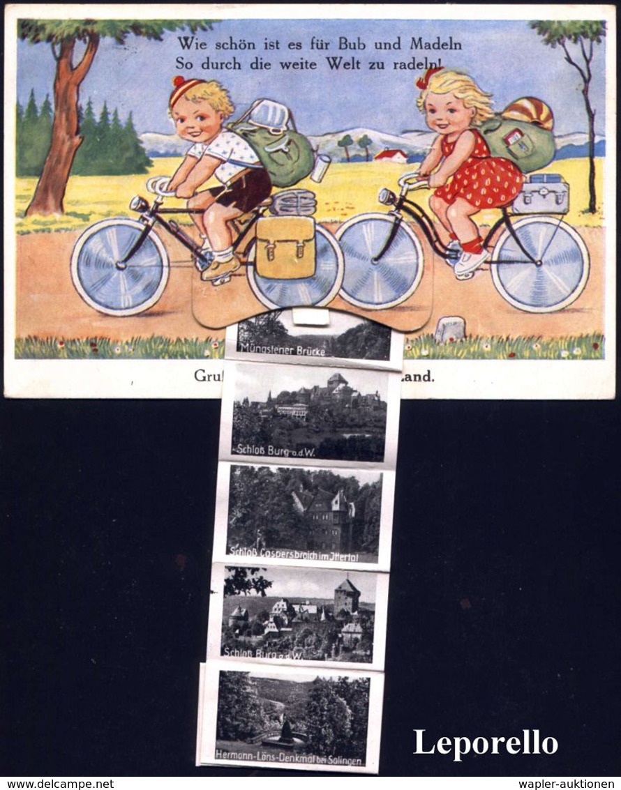 (22a) REMSCHEID 5 1960 (15.6.) Rucksack-Leporello-Ak.: "Gruß Aus D. Bergischen Land" (Radfahrer-Paar) + 10 S/w.-Ansichte - Autres (Terre)