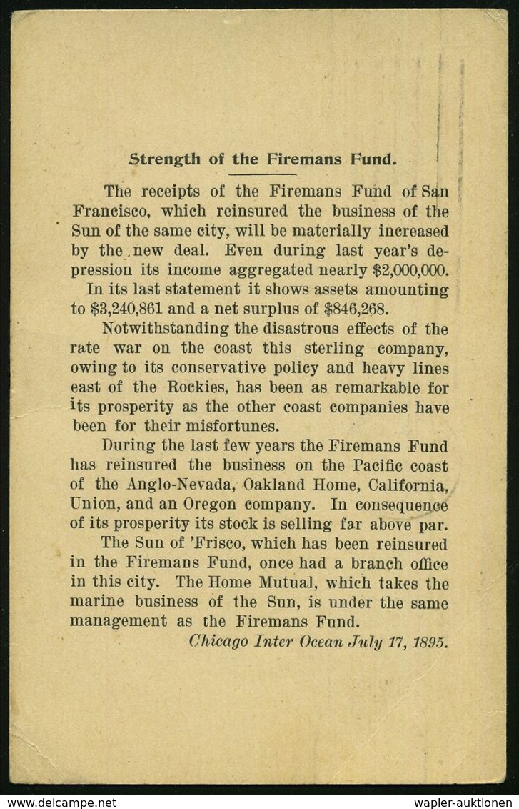 U.S.A. 1895 (18.7.) PP 1 C. Washington, Schw.: Strength Of The Firemans Fund.. (Chicago Inter Ocean) MaSt: CHICAGO,ILL/S - Sapeurs-Pompiers