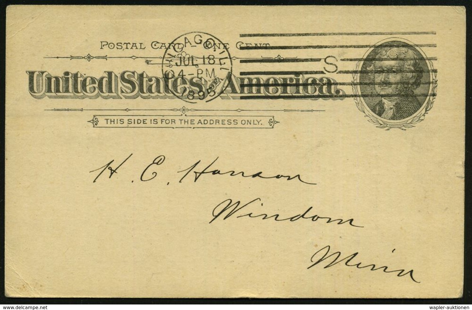 U.S.A. 1895 (18.7.) PP 1 C. Washington, Schw.: Strength Of The Firemans Fund.. (Chicago Inter Ocean) MaSt: CHICAGO,ILL/S - Sapeurs-Pompiers