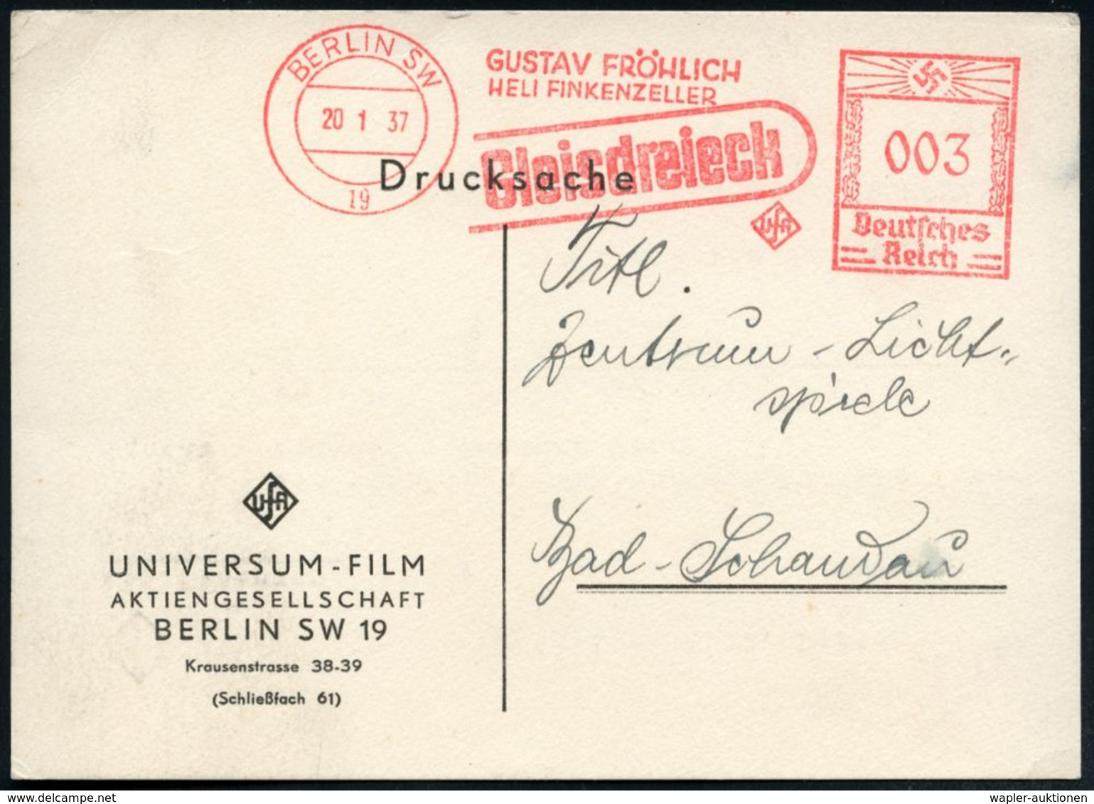 BERLIN SW/ 19/ GUSTAV FRÖHLICH/ HELI FINKENZELLER/ Gleisdreieck/ UfA 1937 (20.1.) Seltener AFS = Film über Berlins U- U. - Cinéma